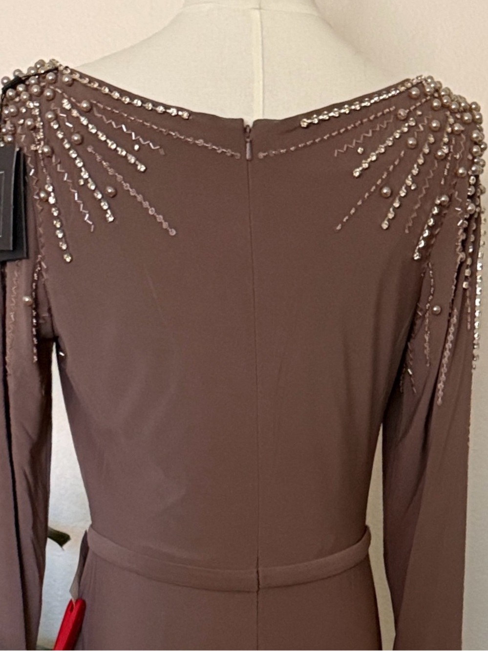 Mac Duggal Taupe Mocha Beaded Long Sleeve Maxi Gown 
Sizes available 8, 14 ,16 - Picture 6 of 8
